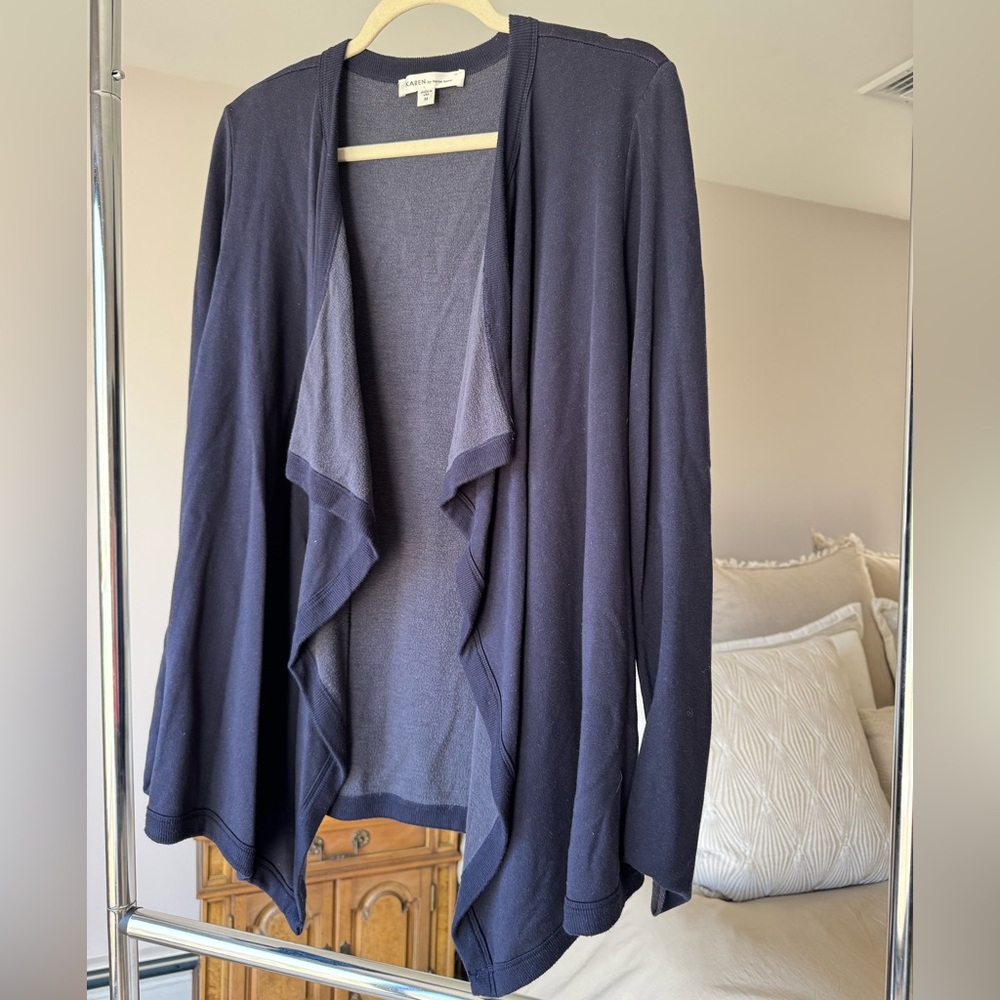Karen by Karen Kane Navy Open-Front Waterfall Cardigan, size M